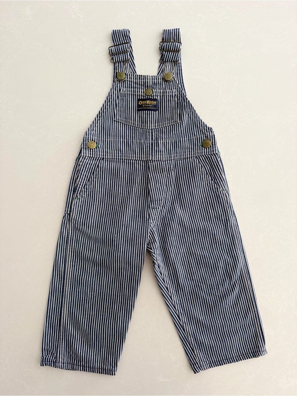 Vtg 70s OshKosh Bgosh Hickory Stripe Overalls Union Made USA Vestbak • Size 2T